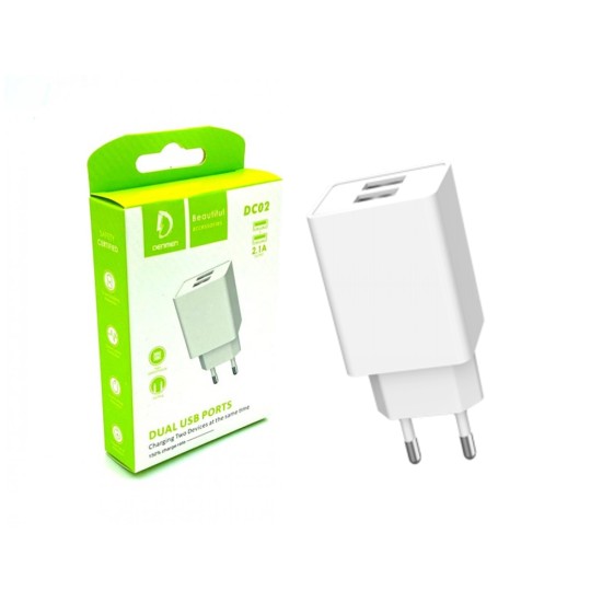 ADAPTADOR DE CARREGADOR DENMEN DC02 DUAS PORTAS USB 5V/2,4A BRANCO